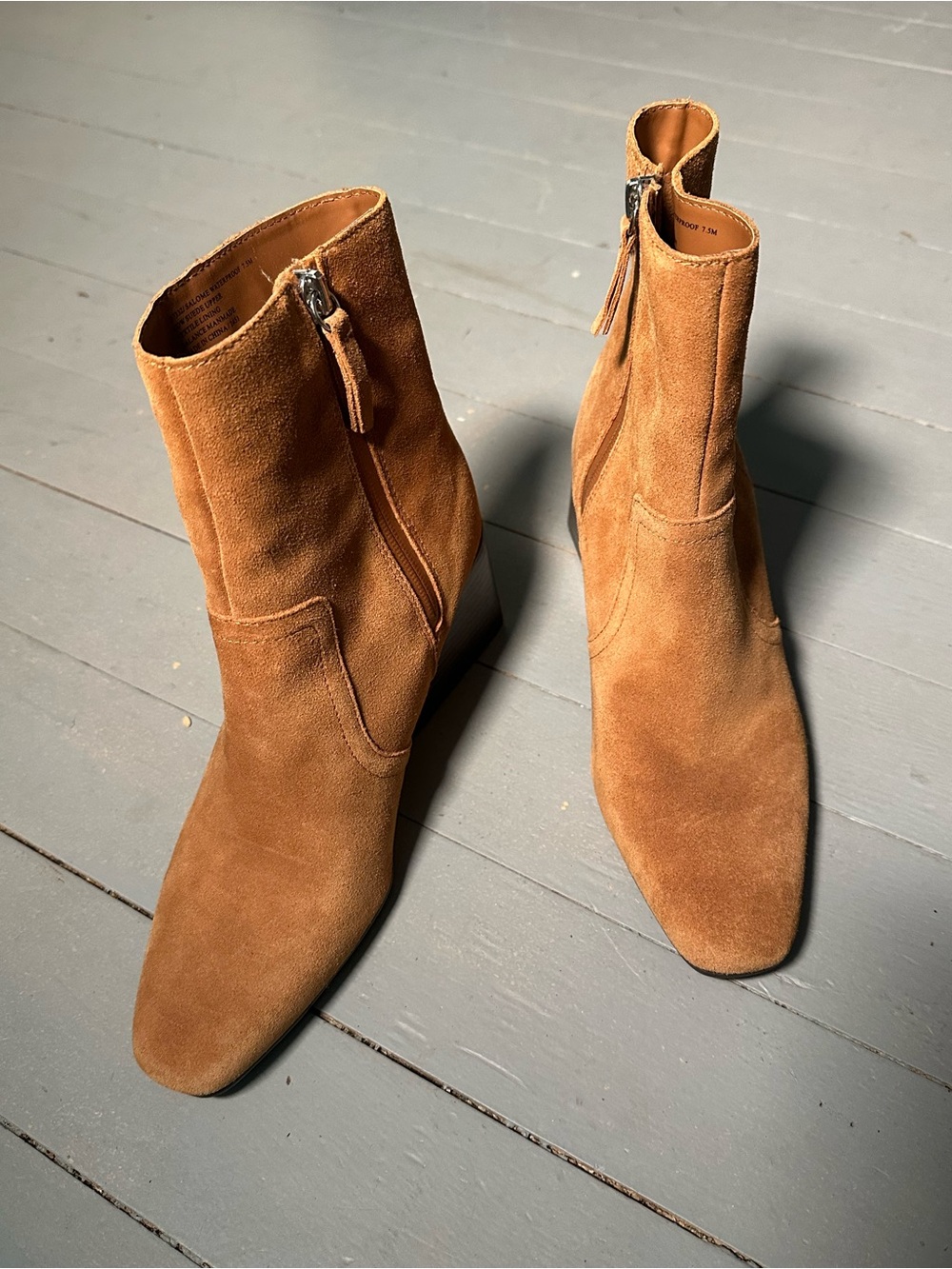 Blondo Tan Suede Ankle Booties with Block Heel Waterproof Leather - Picture 2 of 11